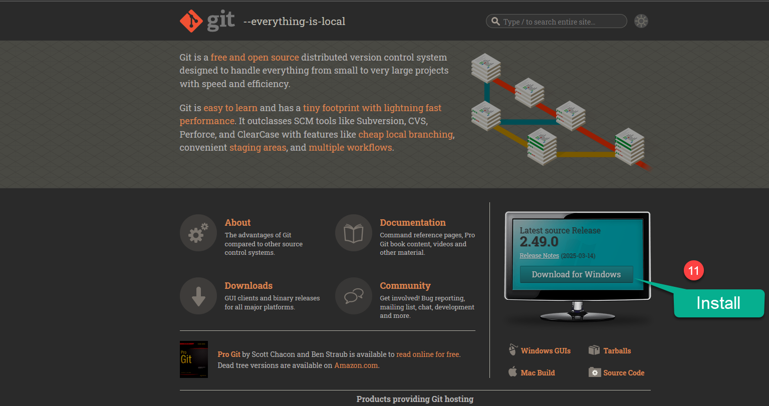 git-scm.com home page with the Download for Windows button